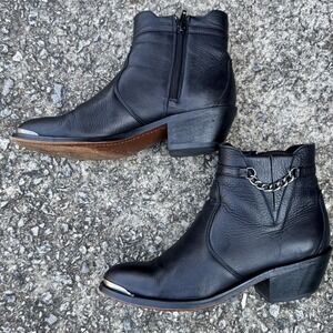 Durango Women's Size 6.5 Deercrow 5‎ Inch Side Zip Black Leather Moto Style Boot